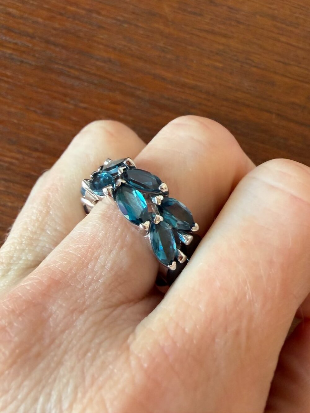 Colleen Lopez 925 Silver Marquise Cut London Blue Topaz Double Row Eternity Ring